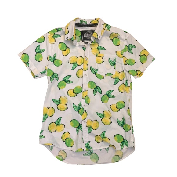 Five Points Other - Five Points NYC Men Button Down Shirt Short Sleeve Lemon Lime White Size Small